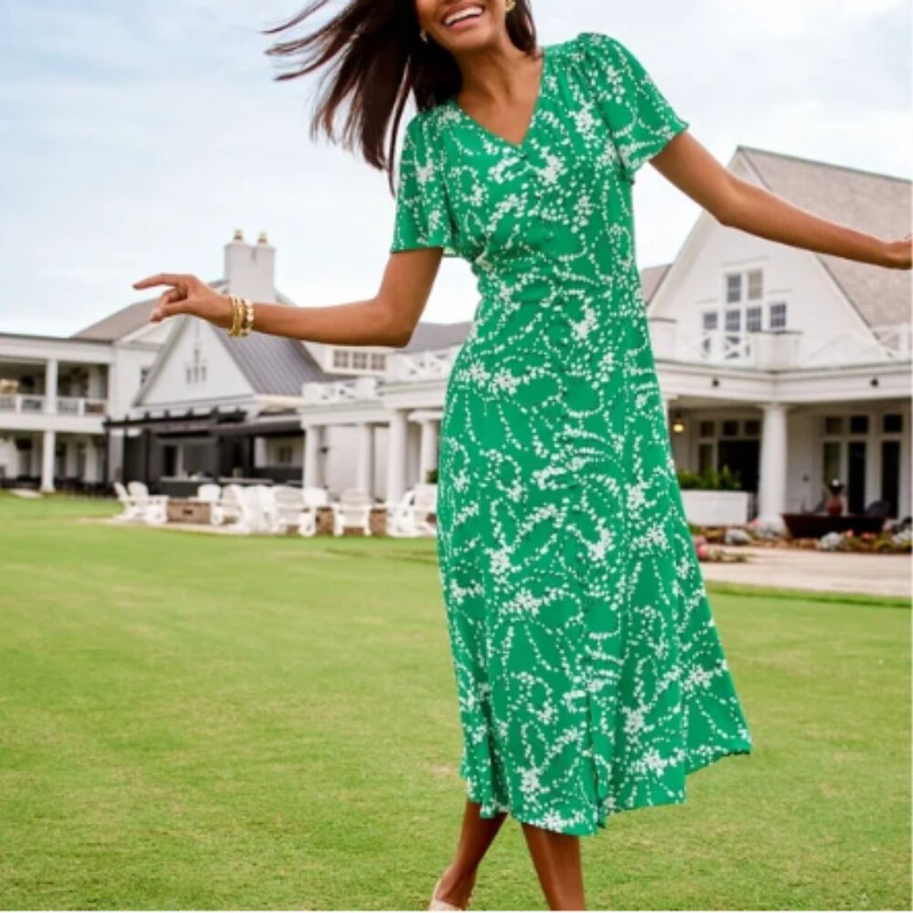 Talbots Green and White Midi Dress